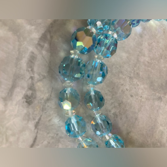 Vintage BLUE AB Crystal 2 strand Necklace 16” or less GORGEOUS or Upcycle beads - Picture 5 of 9